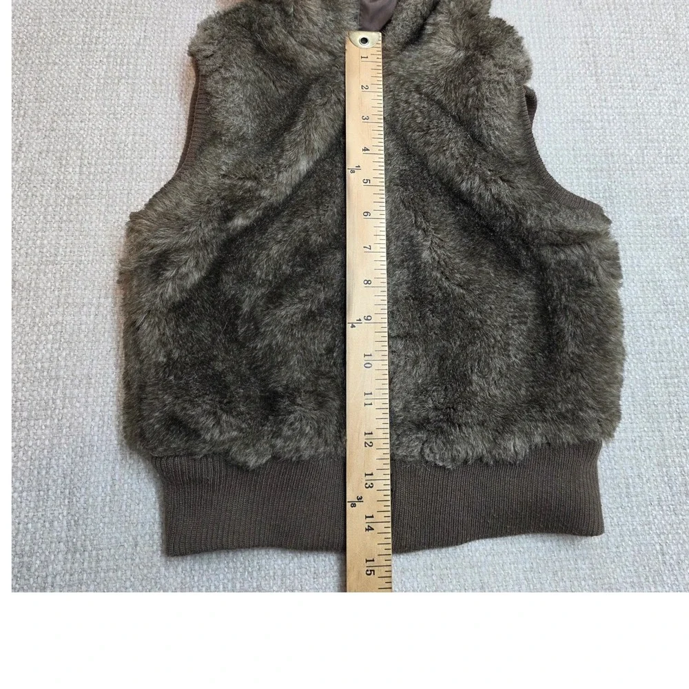 Old Navy Girls Brown Faux Fur Hooded Vest Zip Front Shaggy Size M 8